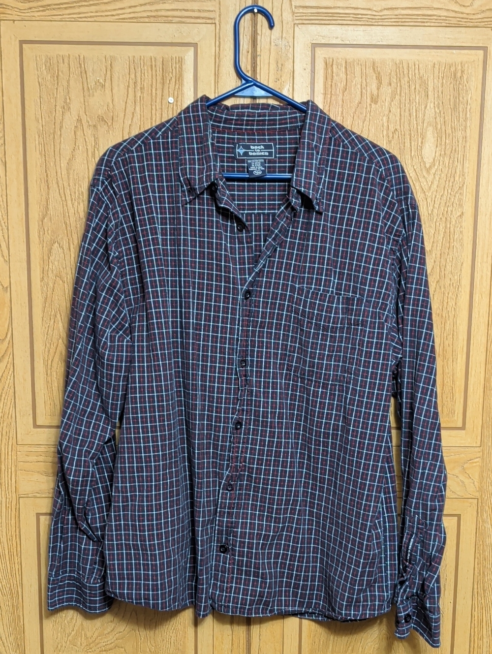 Men's Plaid Long-Sleeve Button-Down Shirt - Burgundy/Blue